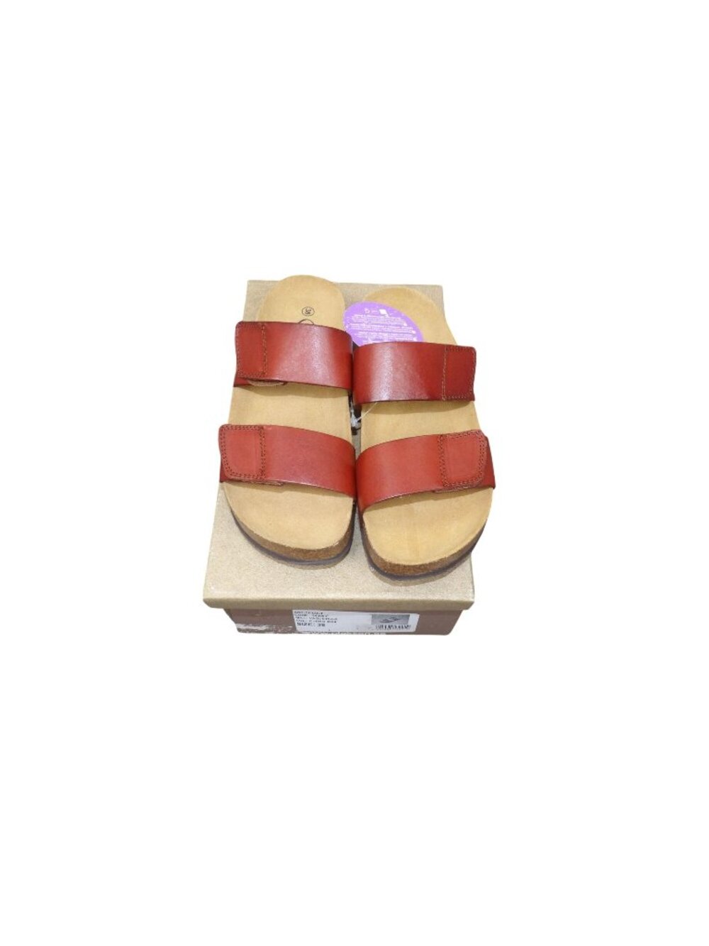 Plakton Womens Red Leather Slip-On Sandals Size 7.5 With Box